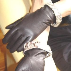 BROWN LEATHER GLOVES CASHMERE LINED SIZE L NWT